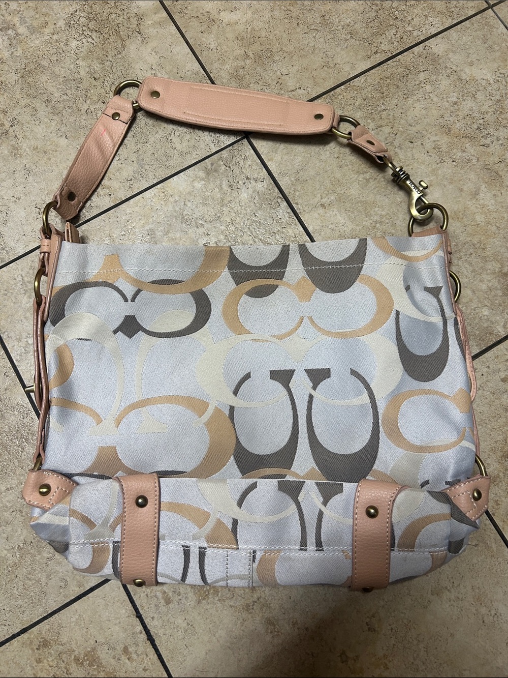 Coach Signature Hobo Shoulder Bag in Pink, Gray & Cream - Picture 2 of 4